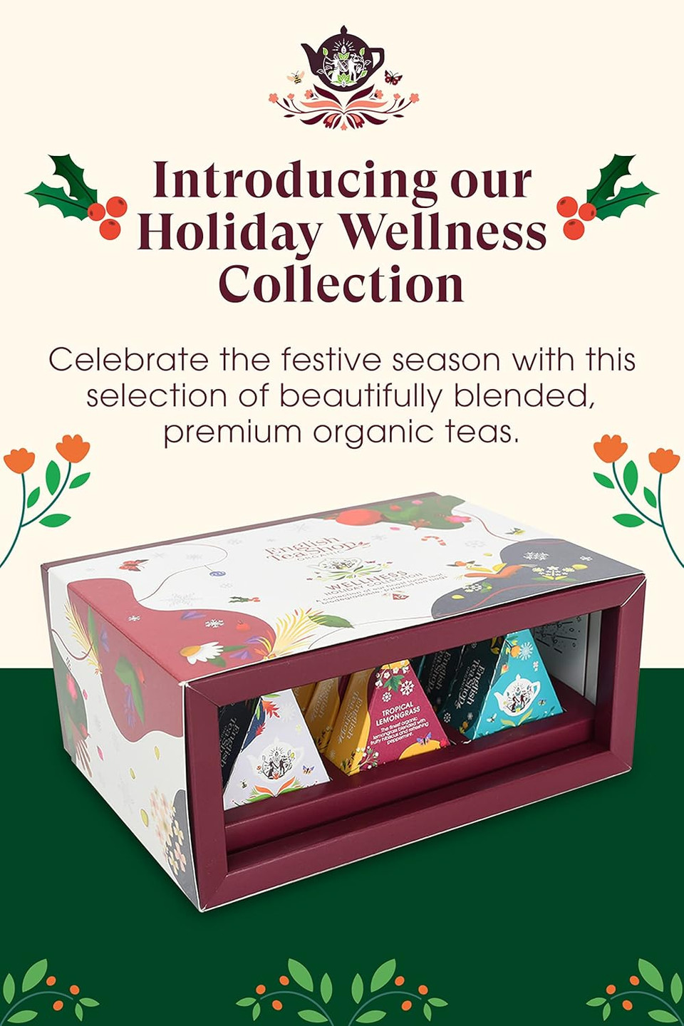 English Tea Shop Organic Holiday Wellness Collection - 12 Loose Leaf Pyramid Tea Bags