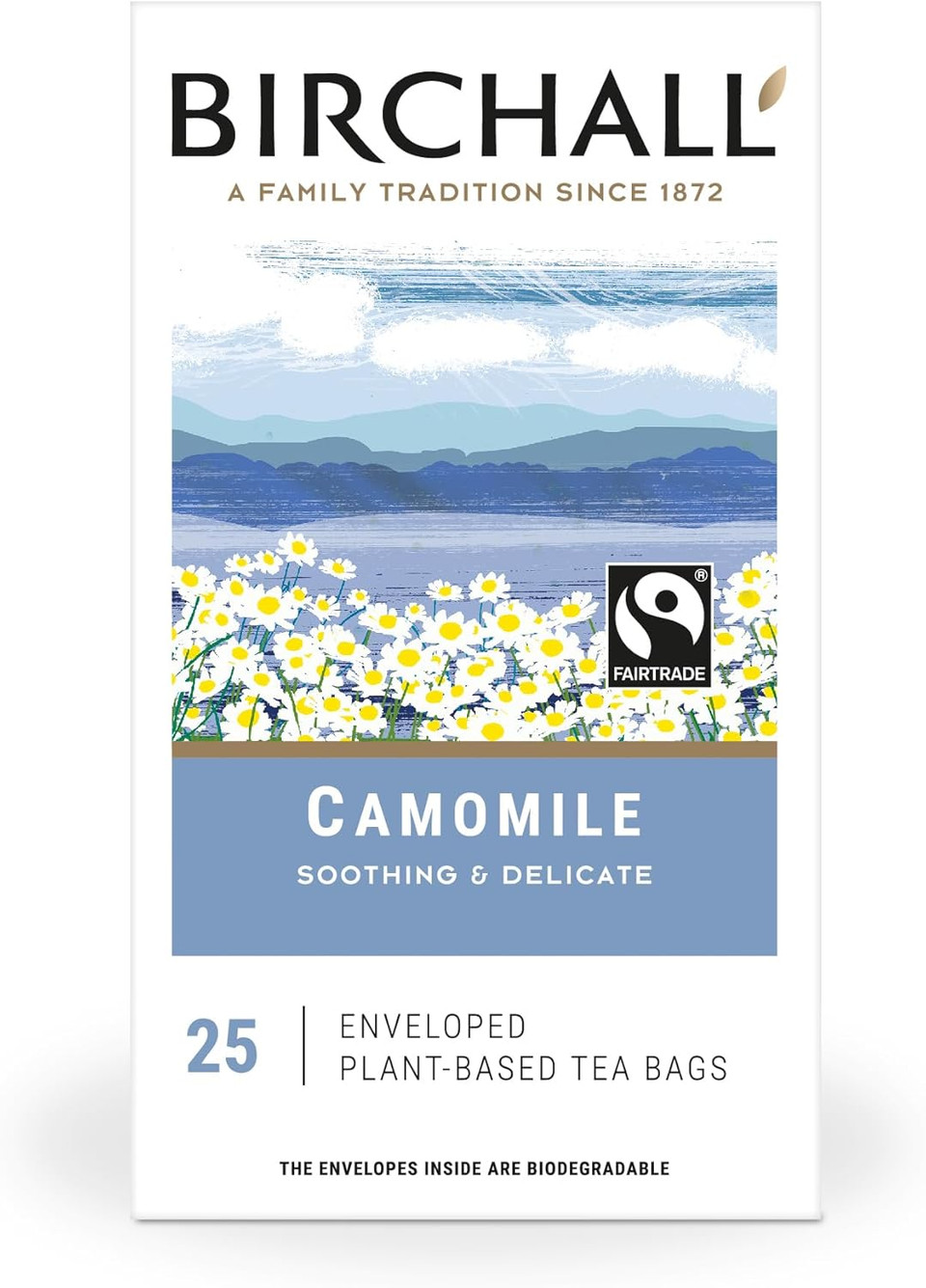 Birchall Tea Bags, Camomile Tea Gift Set, Caffeine Free Tea Bursting with Full Flavour, Perfect Vegan Gifts, 25 Enveloped Plant-Based Tea Bags