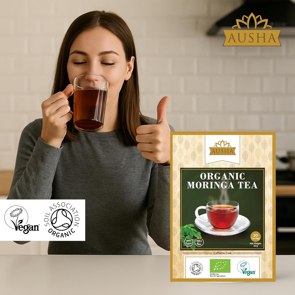 Ausha Moringa Tea Chai 100g - Superfood Moringa Blended with Ginger, Liquorice, Cinnamon, Cardamom, Cloves - 2** GREAT TASTE AWARD 2024