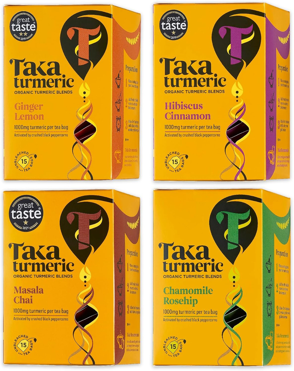 Taka Turmeric, 1 pack (15 Teabags) Organic Masala Chai Tea Bags with Turmeric & Black Peppercorns, Turmeric Tea, Herbal Tea, Flavoured Tea, No Added Flavourings, Recyclable Packaging