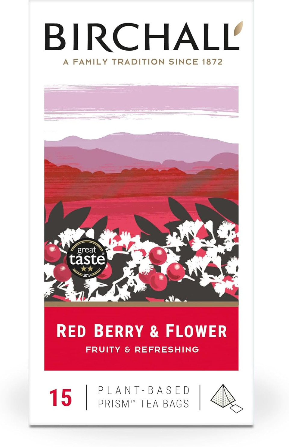 Birchall Tea Bags, Red Berry & Flower Tea Gift, Caffeine Free Tea Bursting with Full Flavour, Perfect Vegan Gifts, 15 Plant-Based Prism Tea Bags (Pack of 2)