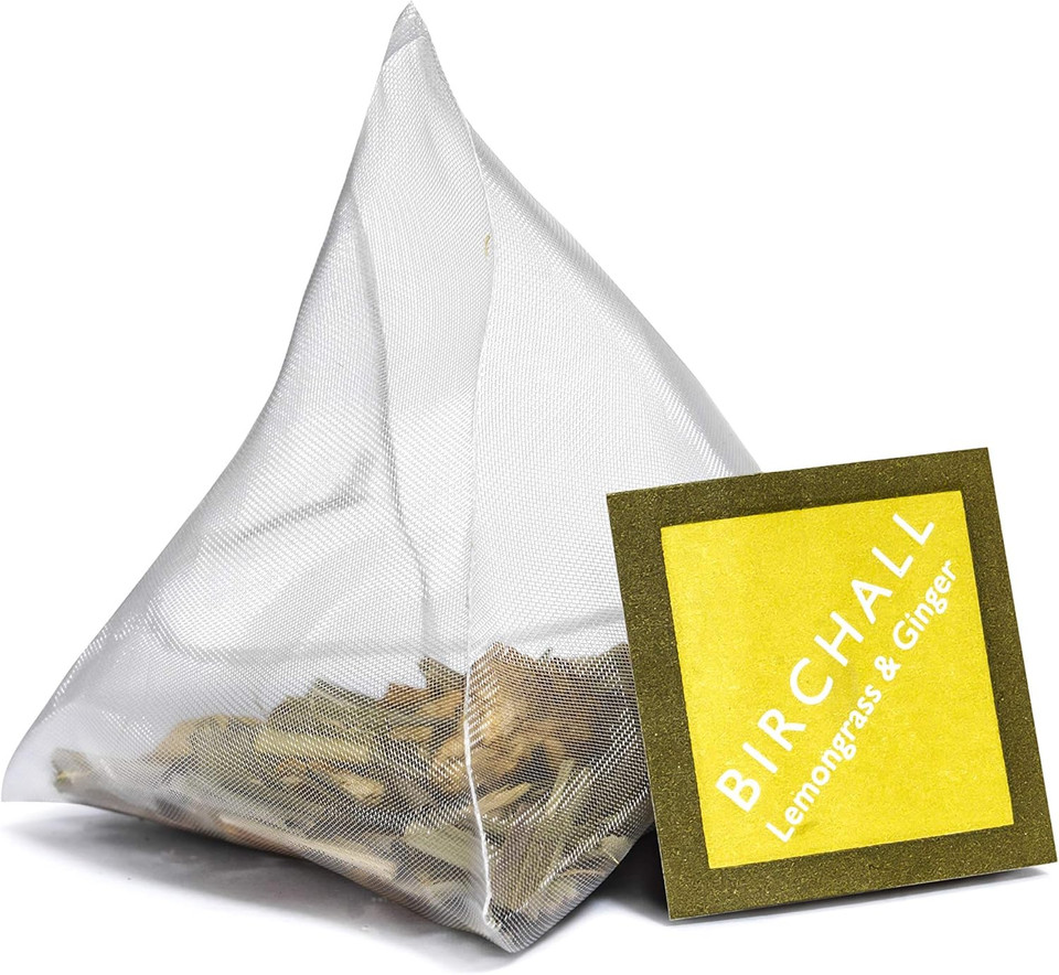 Birchall Tea Bags, Lemongrass & Ginger Herbal Tea Gift Set, Caffeine Free Tea Bursting with Full Flavour, Perfect Vegan Gifts, 15 Plant-Based Prism Tea Bags