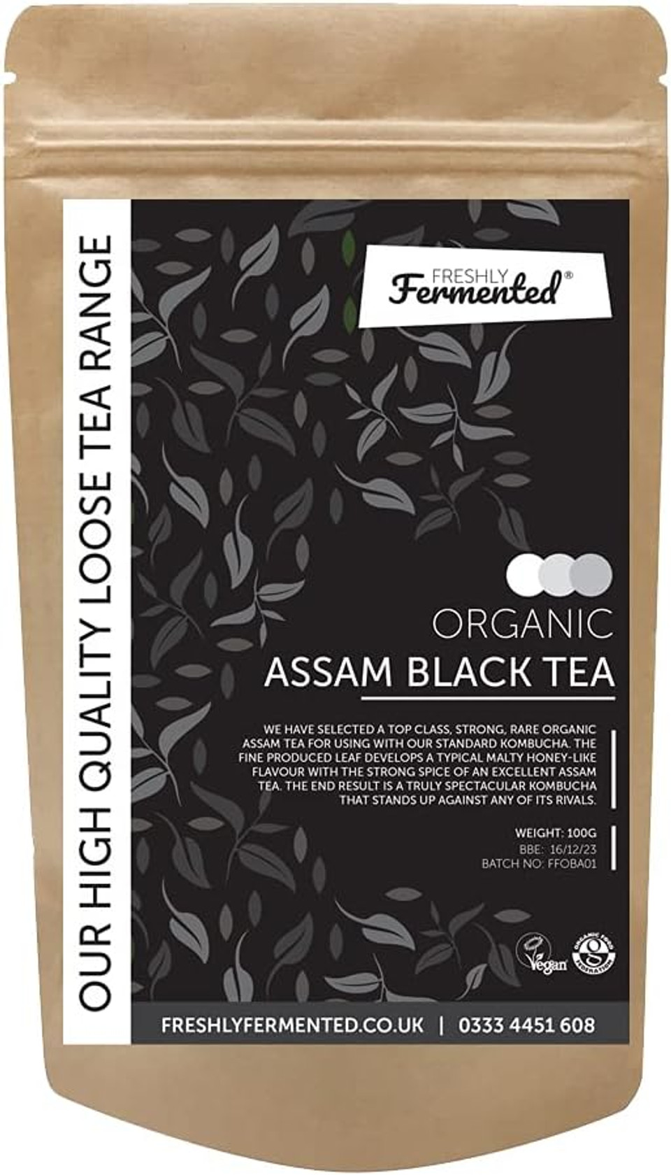 Freshly Fermented  Organic Certified Assam Loose-Leaf Black Tea - Perfect Tea for Making Kombucha, 100g