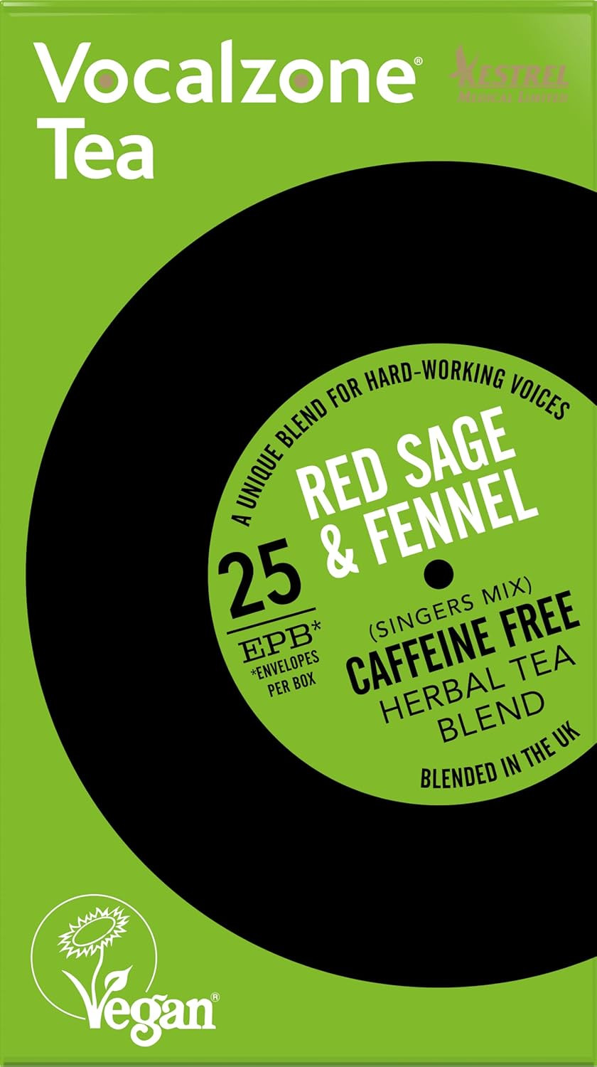 Vocalzone Tea for Throat & Voice Care - Red Sage & Fennel. Caffeine Free Herbal Tea Blend. 25 Tea Bags. Contains Liquorice Root