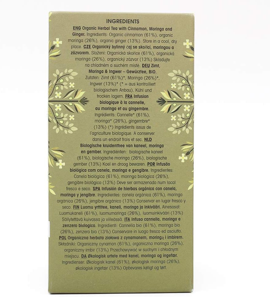 English Tea Shop Organic Cinnamon/Moringa and Ginger - 20 Tea Bag Sachets, 35 g