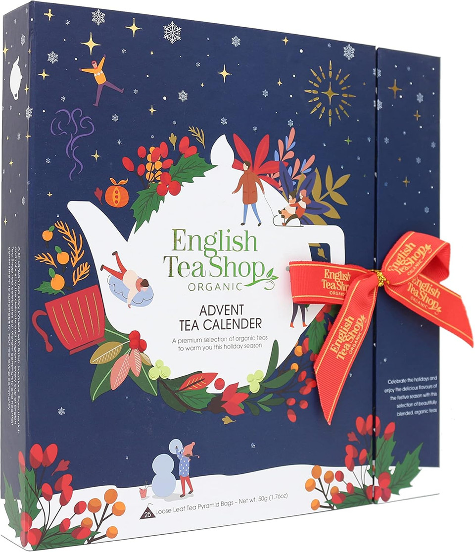 English Tea Shop Book Style Christmas Night Advent Calendar | 25 Pyramid Tea Bags | 50g