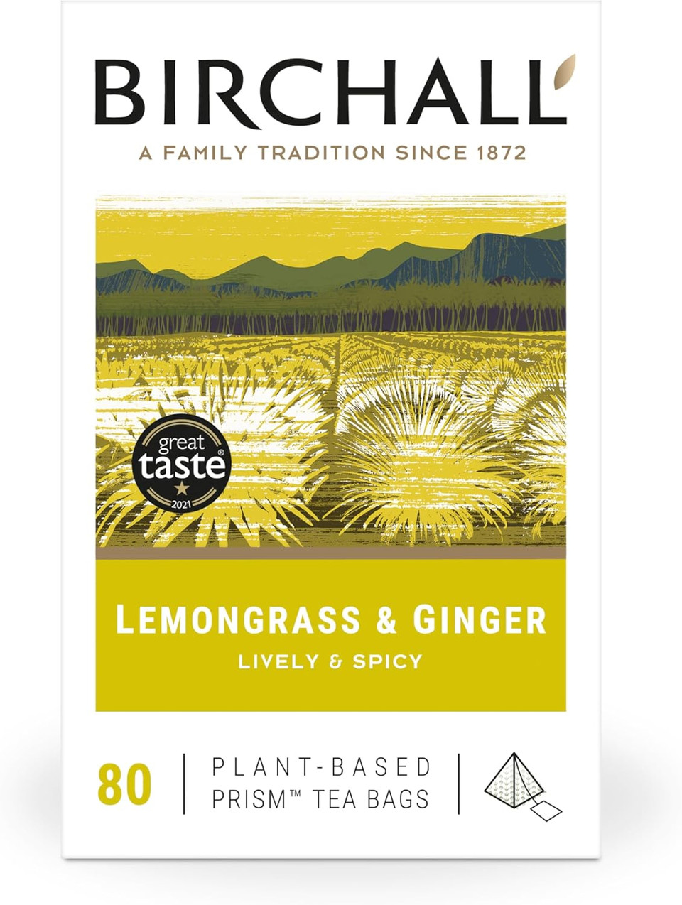 Birchall Tea Bags, Lemongrass & Ginger Herbal Tea Gift Set, Caffeine Free Tea Bursting with Full Flavour, Perfect Vegan Gifts, 80 Plant-Based Prism Tea Bags