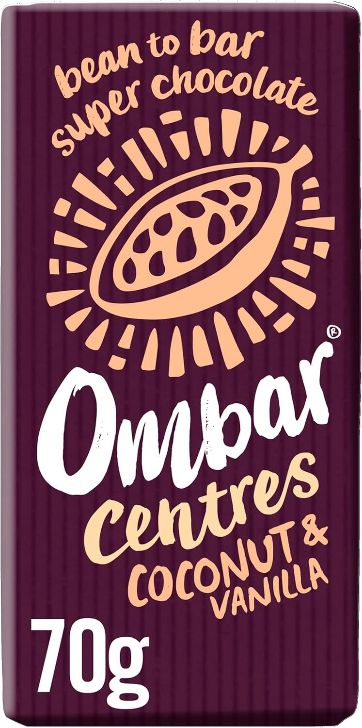 Vegan Chocolate Bar - Ombar Centres Coconut & Raspberry - Organic, Fair Trade, Dairy Free and Gluten Free Chocolate