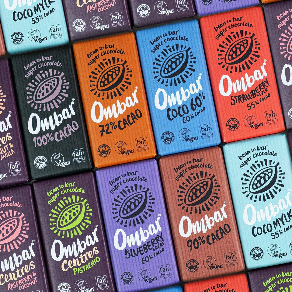 Vegan Chocolate - Ombar Centres Hazelnut Truffle Bar (70g) Organic Fair Trade, Dairy and Gluten Free Chocolate (Pack of 2)
