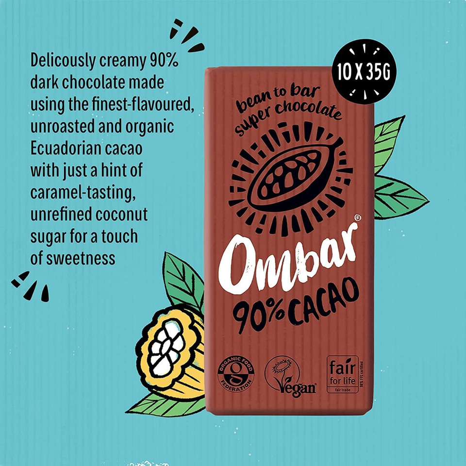 Vegan Chocolate - Ombar Coco 60% Dark Chocolate (35g x 10 Bars) Organic, Fair Trade, Dairy Free and Gluten Free Chocolate