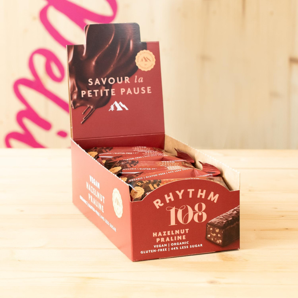 Rhythm 108 Swiss Vegan Hazelnut Praline Bar with Dark Chocolate 15 x 33g