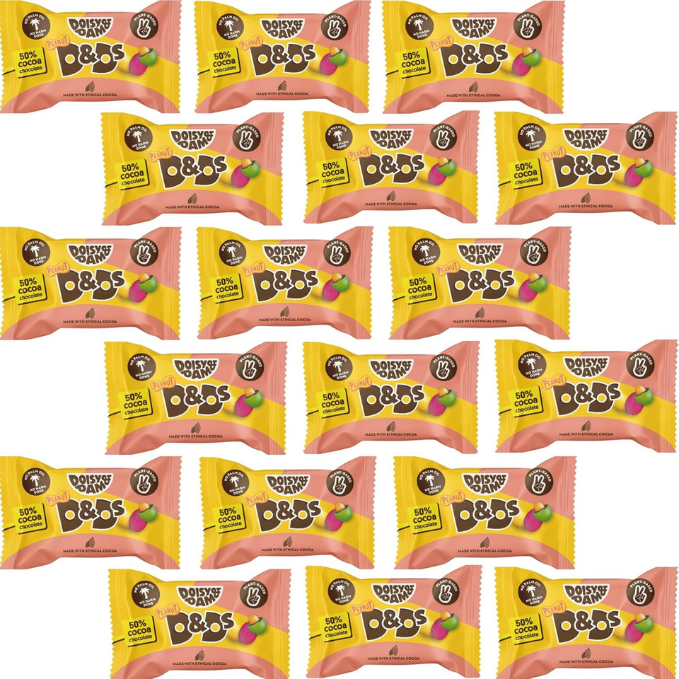 Doisy & Dam Dark Chocolate Peanuts (18 x 30g Pack) | Crunchy chocolate covered Peanut (D&Ds) | Single Origin | 50% Cocoa | No Palm Oil | Vegan Ethical Sharing Bags | Dairy-Free | Natural Ingredients