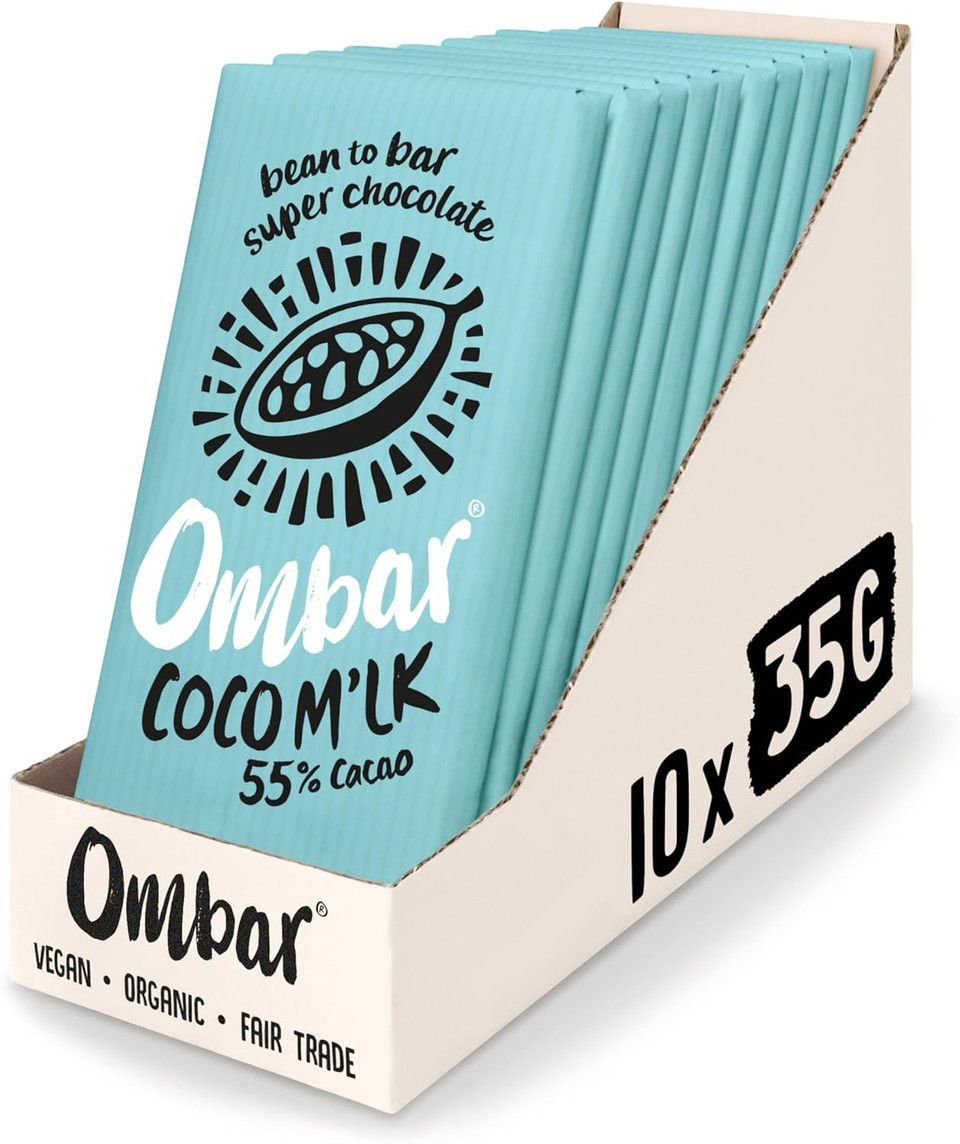 Vegan Chocolate Bar - Ombar Centres - Coconut & Vanilla - Organic Fair Trade Chocolate - Dairy and Gluten Free - Raw Cacao - 35g - Pack of 10