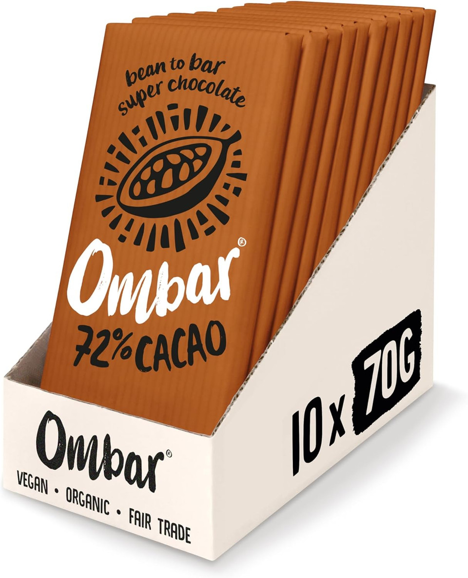 Vegan Chocolate - Ombar Centres Pistachio (70g x 10 Bars) Organic, Fair Trade, Dairy Free and Gluten Free Chocolate