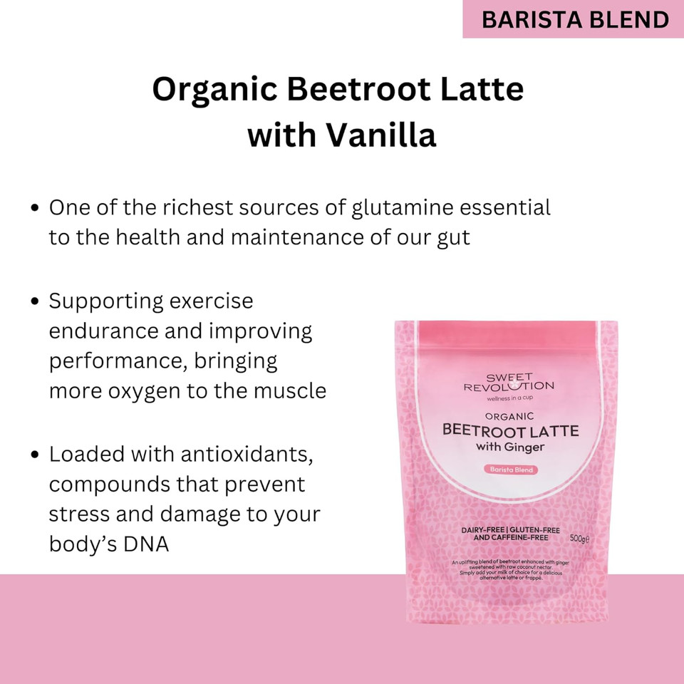 Sweet Revolution Organic Beetroot Latte with Ginger Barista Blend (1 x 500g) Catering Pack. Gluten Free, Dairy Free, Refined Sugar-Free