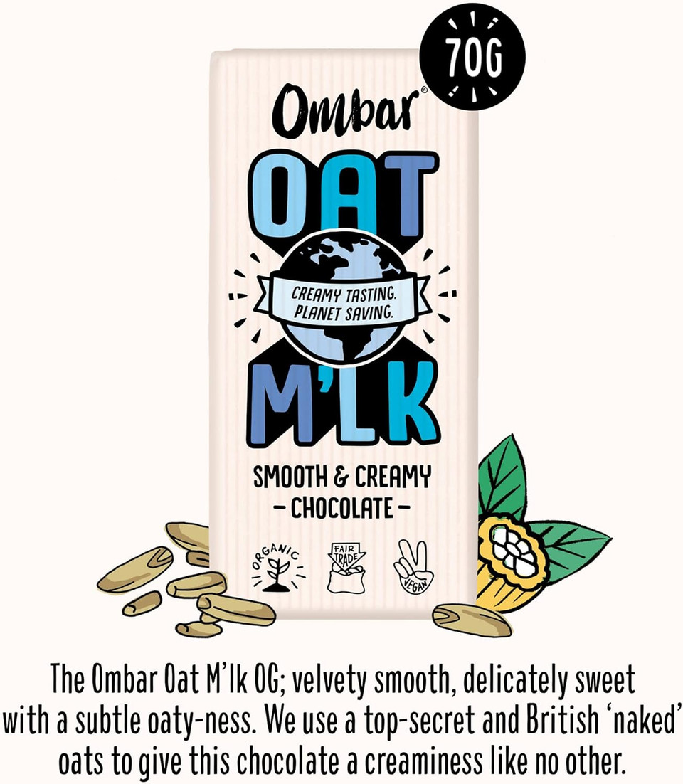 Vegan Chocolate - Ombar Oat M'lk Smooth & Creamy (70g x 10 Bars), Organic Fair Trade, Dairy Free and Gluten Free Sustainable Oat Milk Chocolate