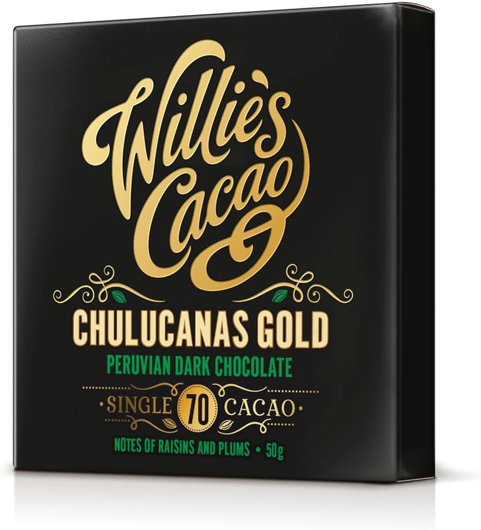 Willie's Cacao -70% Chulucanas dark chocolate bar - 50g x 12 - Notes of raisins and plums - Single estate Peruvian cacao - Vegan chocolate - Artisan chocolate - Bean to bar