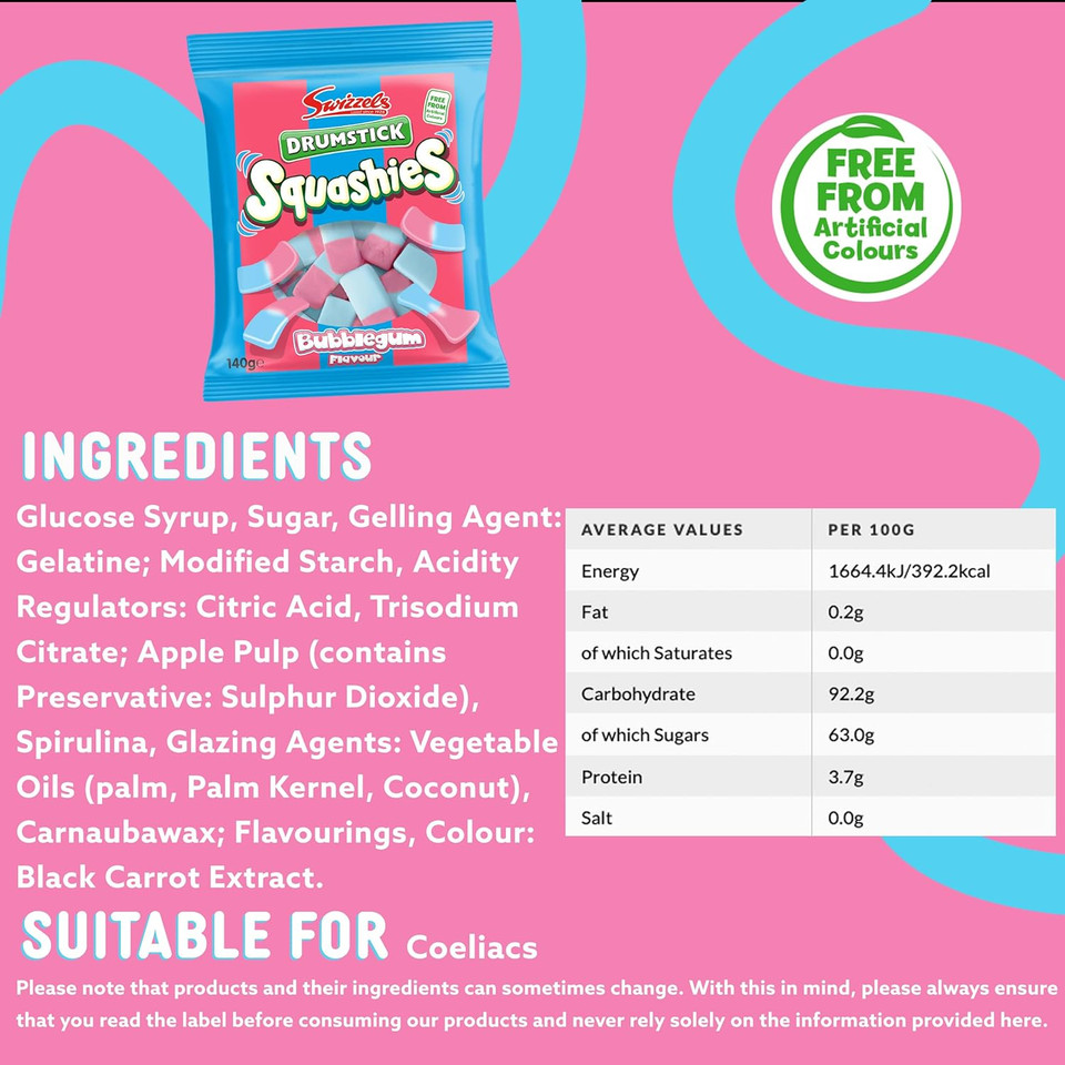 Swizzels Squashies Sweets - Bubblegum Flavour- Single Pack 140g