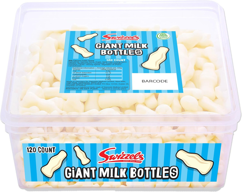 Swizzels Milk Bottle Sweet Tub Milk Flavour Foam Sweet Gums Giant Bottle Sweets Free From Artificial Colours 120 Sweets Approximately