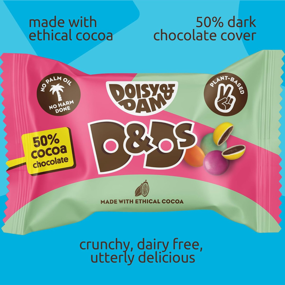Doisy & Dam Dark Chocolate D&Ds Snack Packs (18 x 30g) | Crunchy Sugar-Coated Chocolate Drops | 50% Cocoa | No Palm Oil | Vegan Choc bites | Ethical Cocoa | Dairy-Free | Natural Ingredients