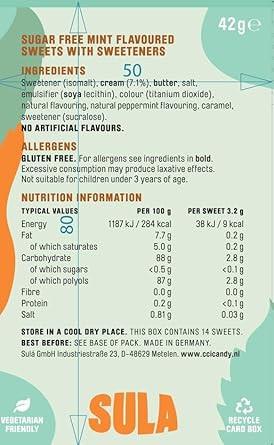 Sula Mint Humbugs, Sugar Free Boiled Sweets with Natural Flavour, 42 g (Pack of 14)