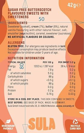 Sula Butterscotch Drops, Sugar Free Boiled Sweets with Natural Flavours, 42 g (Pack of 14)