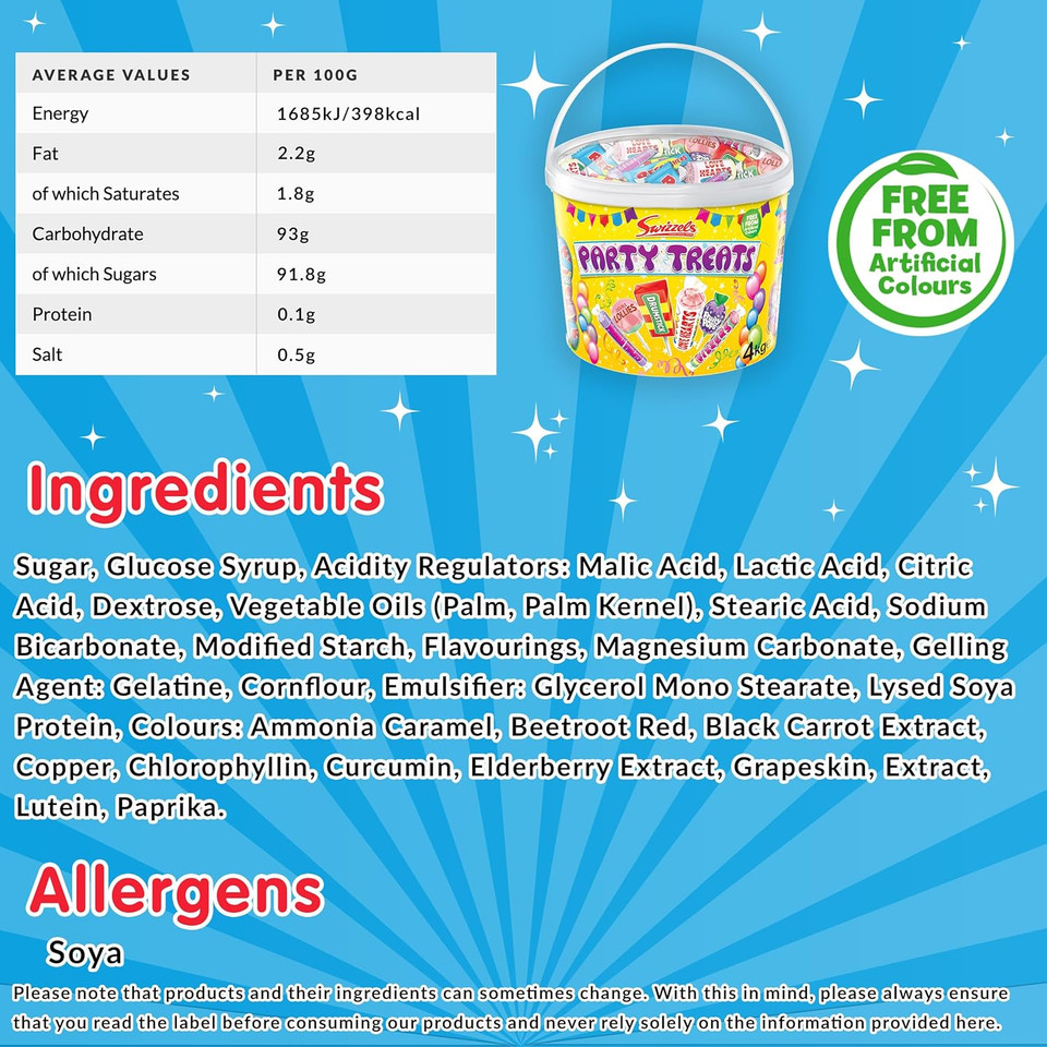 Swizzels Party Treats Extra Large Sweets Tub A Large Assortment of Delicious and Fruity Sweets Lollies Perfect for Parties Bulk Tub 4kg
