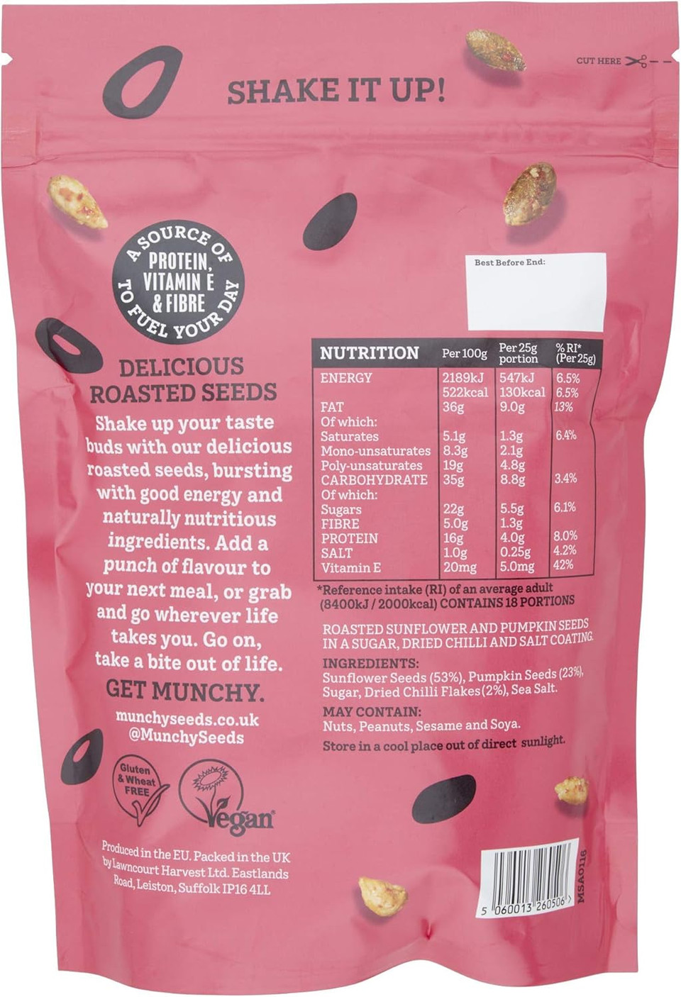 MUNCHY SEEDS Sweet Chilli, Sunflower, Pumpkin, Wheat & Gluten-Free, Plant-Based Fibre & Vitamin E, To Eat or Add to Salads or Stir Fry, Vegan Protein Snack for Kids and Adults - 450g Mega Pack