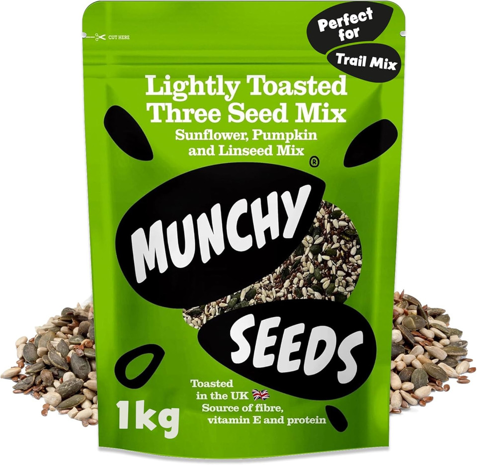 Munchy Seeds Lightly Toasted 3 Seed Mix, Pumpkin Seeds, Sunflower Seeds & Flaxseed, Free from Nuts, Seeds for Baking, Breakfast Cereals & Granola, Mixed Seeds to Eat, Mixed Seeds for Eating 500g