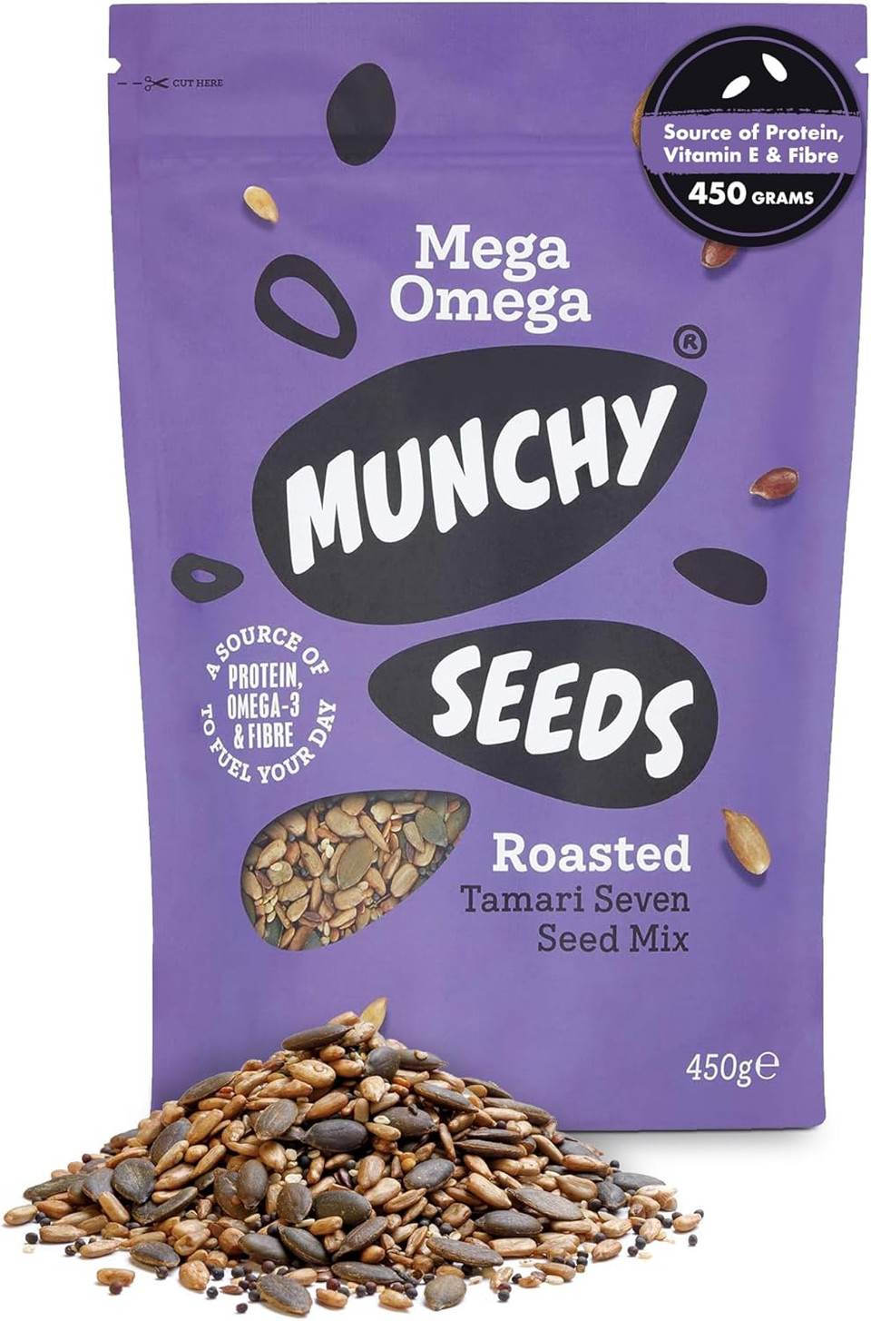 MUNCHY SEEDS Mega Omega, 7-Seed Mix with Sunflower, Pumpkin, and Hemp, Protein Snack, Plant-Based Fibre & Vitamin E, Gluten & Wheat Free, Vegan Snacks for Kids & Adults -Mega Pack, 450g MUNCHY SEEDS Mega Omega, 7-Seed Mix with Sunflower, Pumpkin, and Hemp, Protein Snack, Plant-Based Fibre & Vitamin E, Gluten & Wheat Free, Vegan Snacks for Kids & Adults -Mega Pack, 450g