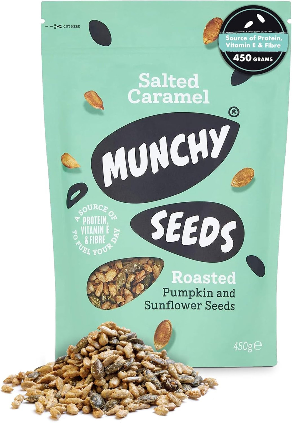 MUNCHY SEEDS Salted Caramel, Sunflower, Pumpkin, Protein Snack, Plant-Based Fibre & Vitamin E, Sweet & Delicious To Eat, Vegan Snacks for Kids & Adults, Add to Cereal or Salads - 450g Mega Pack