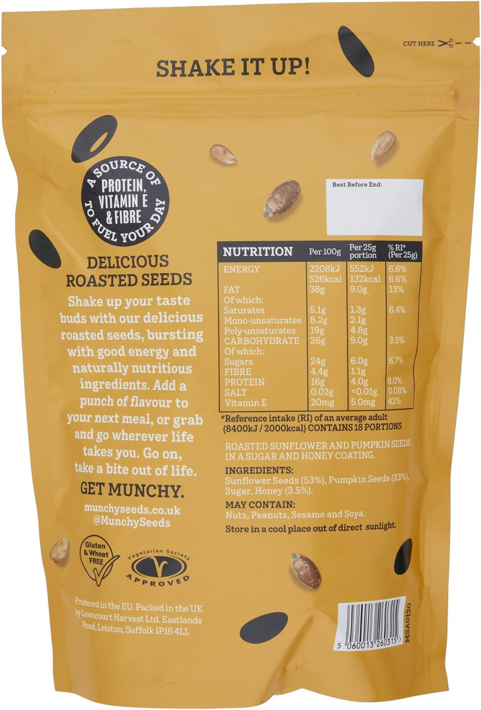 MUNCHY SEEDS Salted Caramel, Sunflower, Pumpkin, Protein Snack, Plant-Based Fibre & Vitamin E, Sweet & Delicious To Eat, Vegan Snacks for Kids & Adults, Add to Cereal or Salads - 450g Mega Pack