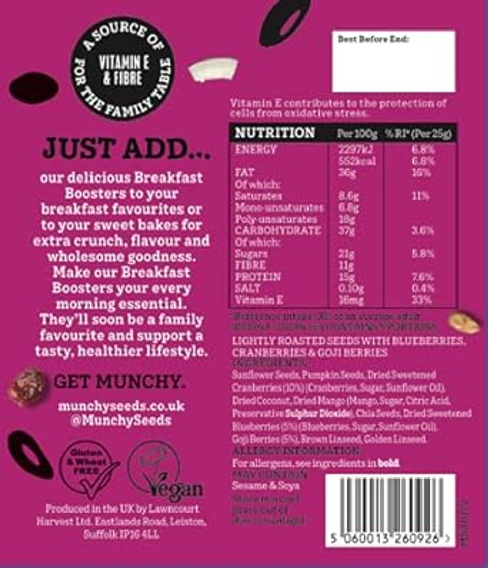 MUNCHY SEEDS Breakfast Booster SUPER BERRY 450g Breakfast Topper with Goji, Chia, Cranberry, Sunflower Seeds & Pumpkin Seeds. Sprinkle On Porridge, Fruit, Yoghurt Or Smoothie Vegan, Fibre Vitamin E