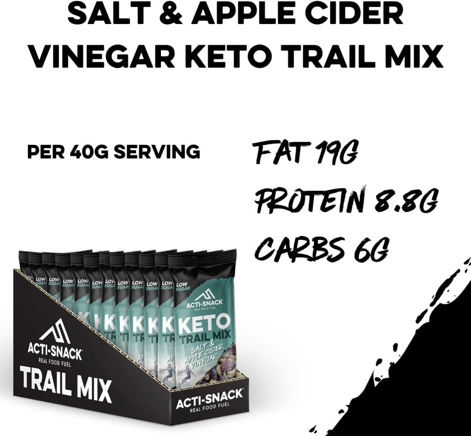 ACTI-SNACK Keto Crunch Salt & Apple Cider Vinegar 12 x 40g | Sports Nutrition Snacks, Protein on the Go - Salt and Vinegar Almonds, Cashews and Peanuts Nut Mix Snack