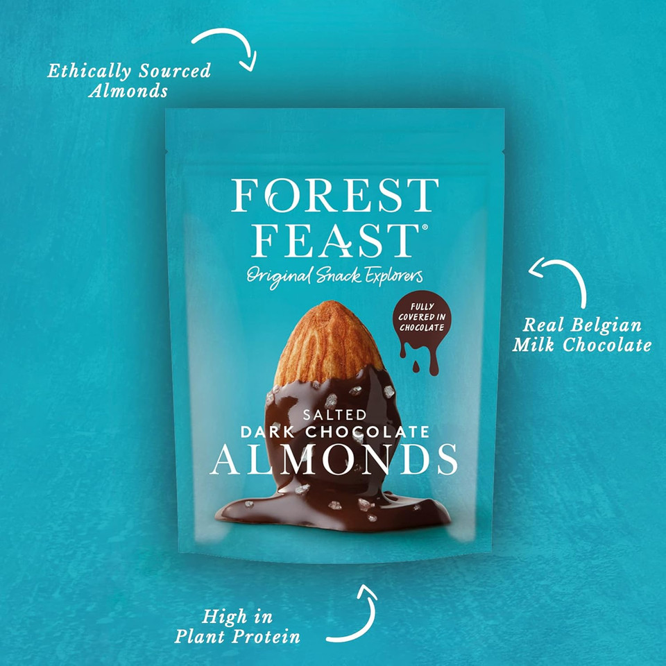 FOREST FEAST Salted Dark Chocolate Almonds 12 x 40g | Dark Chocolate Coated Salted Almonds with Real Belgian Dark Chocolate, Gluten Free High Protein Vegan Snack FOREST FEAST Salted Dark Chocolate Almonds 12 x 40g | Dark Chocolate Coated Salted Almonds with Real Belgian Dark Chocolate, Gluten Free High Protein Vegan Snack