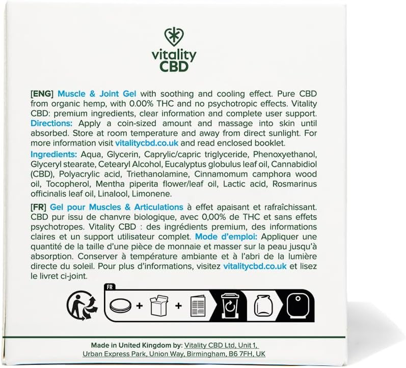 Vitality CBD Muscle & Joint Gel, 500 mg Strength CBD, 100 ml, NO THC