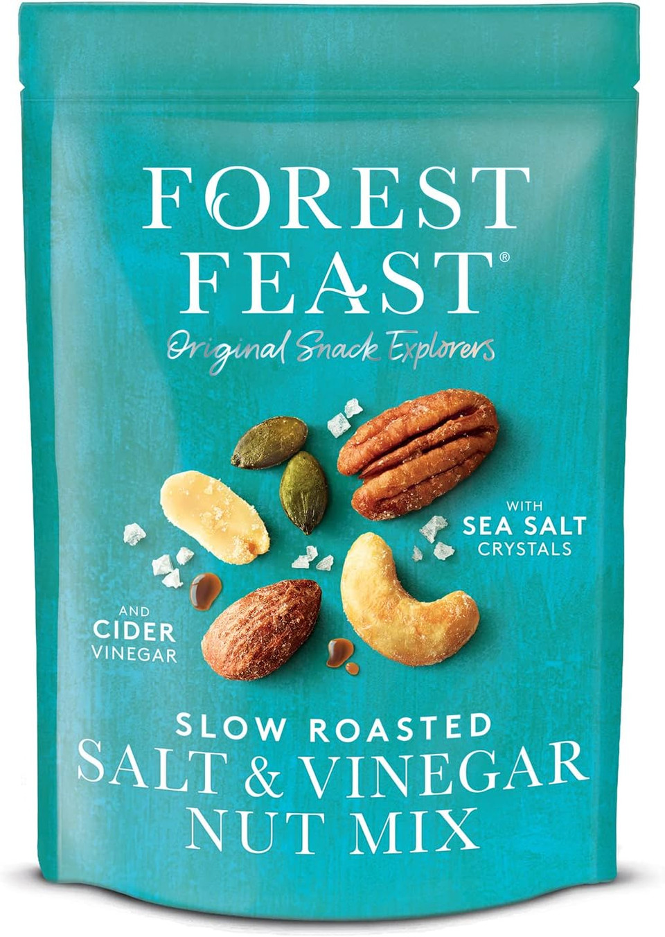 FOREST FEAST Slow Roasted Salt & Vinegar Nut Mix 8 x 120g | Sea Salt & Cider Vinegar Roasted Nut Mix with Cashews, Almonds, Peanuts, Pecans & Pumpkin Seeds | Vegan Snack
