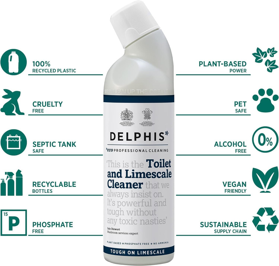 Delphis Eco Toilet & Limescale Cleaner 750ml | Eco Friendly | Toilet Cleaner Limescale Remover | Safe for Septic Tanks | Kills 99.99% of Bacteria