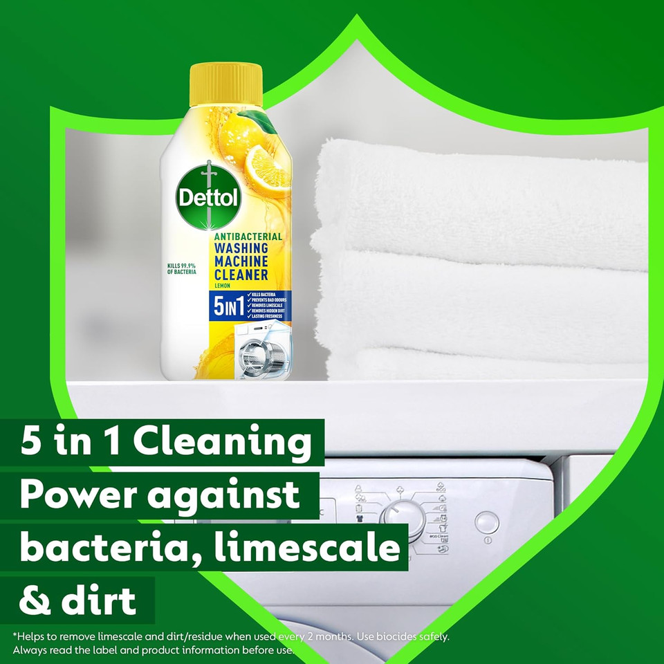 Dettol Washing Machine Cleaner Citrus 250 ml - Deep Clean Antibacterial Drum Treatment, Prevents Odours, Kills 99.99% Germs, Fresh Laundry Solution, Effective Hygiene, Odour-Free Performance Dettol Washing Machine Cleaner Citrus 250 ml - Deep Clean Antibacterial Drum Treatment, Prevents Odours, Kills 99.99% Germs, Fresh Laundry Solution, Effective Hygiene, Odour-Free Performance