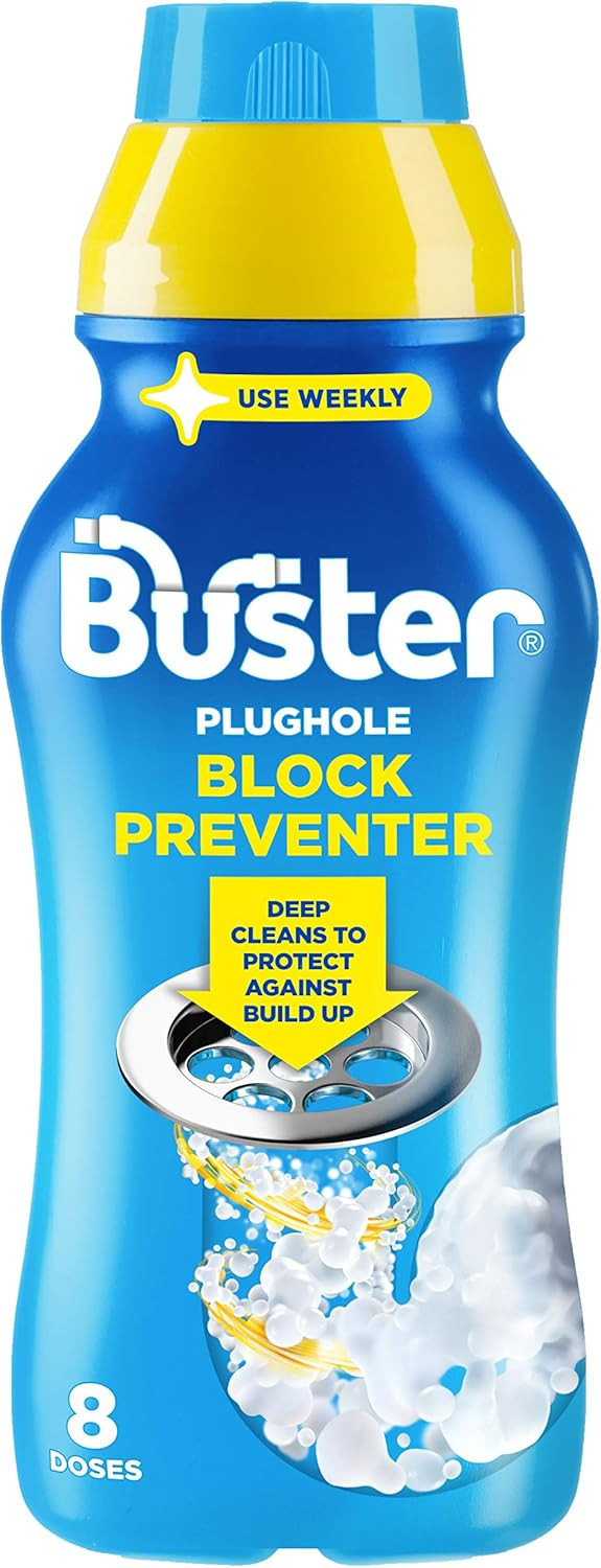 Buster Plughole Block Preventer, 500ml, Prevent Blockages in Bathrooms and Kitchens and Deep Clean to Protect Against Build-Up-For Use in All Plugholes, Pipes and Overflows