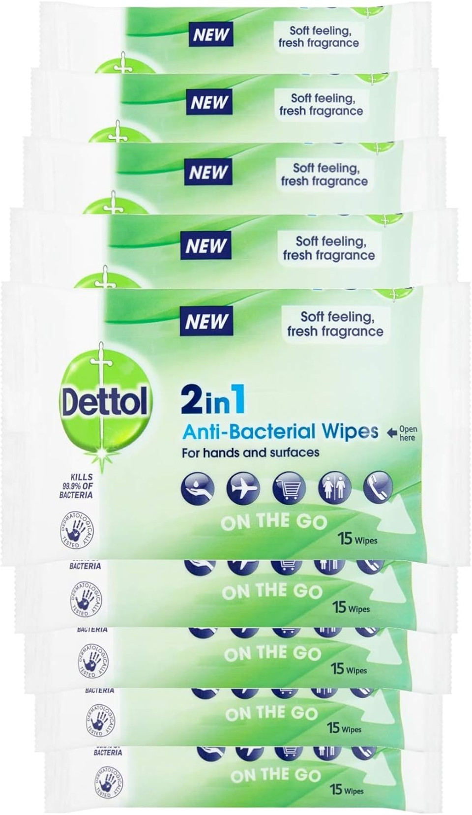 Dettol Antibacterial Hand Wipes - 135 Total (9 Packs Of 15), Biodegradable, Antiseptic & Disinfectant, Ideal For Travel Hygiene, Mini First Aid Kit Essential