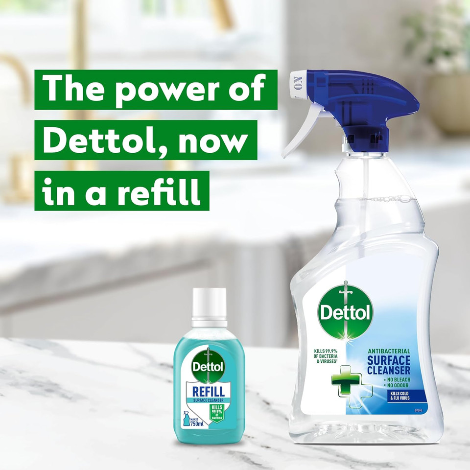 Dettol Surface Cleaner Spray Refill, Original, Multipack of 6 X 50ml, Total 300ml, Makes 2.25L, Antibacterial Spray, Kills 99.99% of Germs, Antibacterial, Disinfectant, Household Cleaners