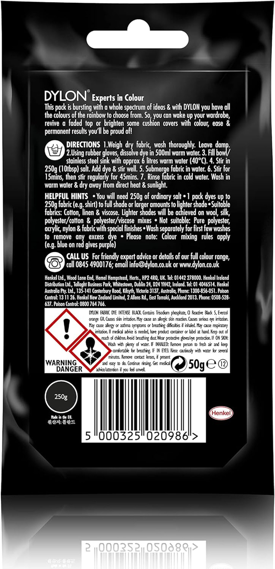 DYLON Hand Dye, Fabric Dye Sachet for Clothes, Soft Furnishings and Projects, 50 g - Sunflower Yellow