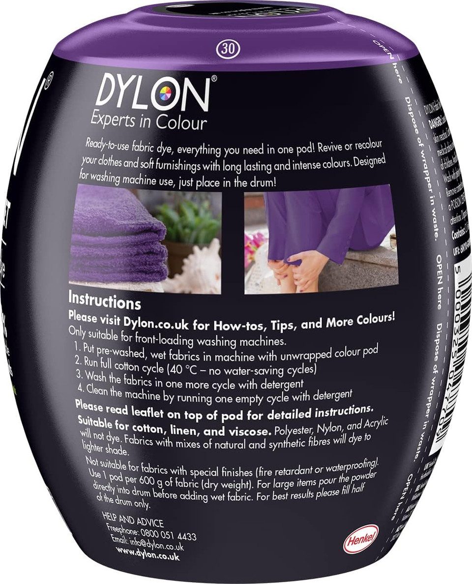 DYLON Washing Machine Fabric Dye Pod for Clothes & Soft Furnishings, 350g  Deep Violet