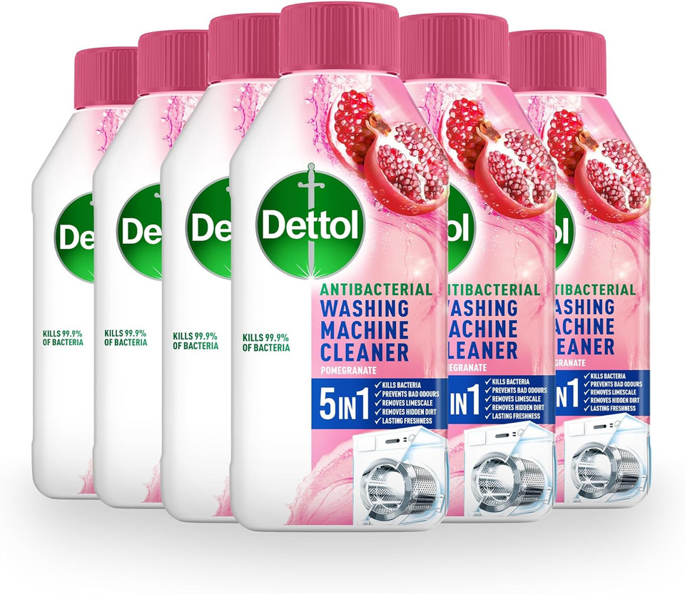 Dettol Pomegranate Washing Machine Cleaner, Antibacterial Liquid, Eliminates Bacteria, Odour, Limescale, Dirt, Pack of 6 x 250 ml, Fresh Scent, Deep Clean, Protects Appliance, Easy Use Dettol Pomegranate Washing Machine Cleaner, Antibacterial Liquid, Eliminates Bacteria, Odour, Limescale, Dirt, Pack of 6 x 250 ml, Fresh Scent, Deep Clean, Protects Appliance, Easy Use