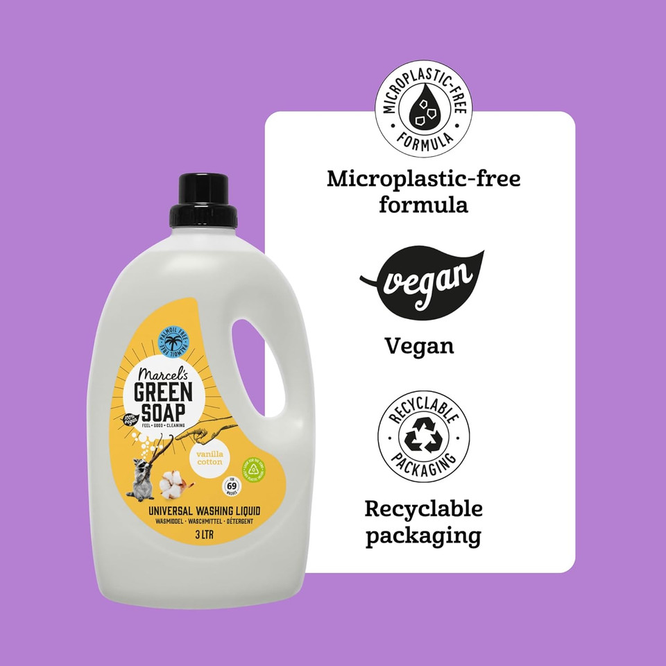 Marcel's Green Soap - Washing Liquid Cotton & Vanilla - Laundry Detergent - Palm oil free - Vegan - 97% Biodegradable - 3L - 69 wash loads