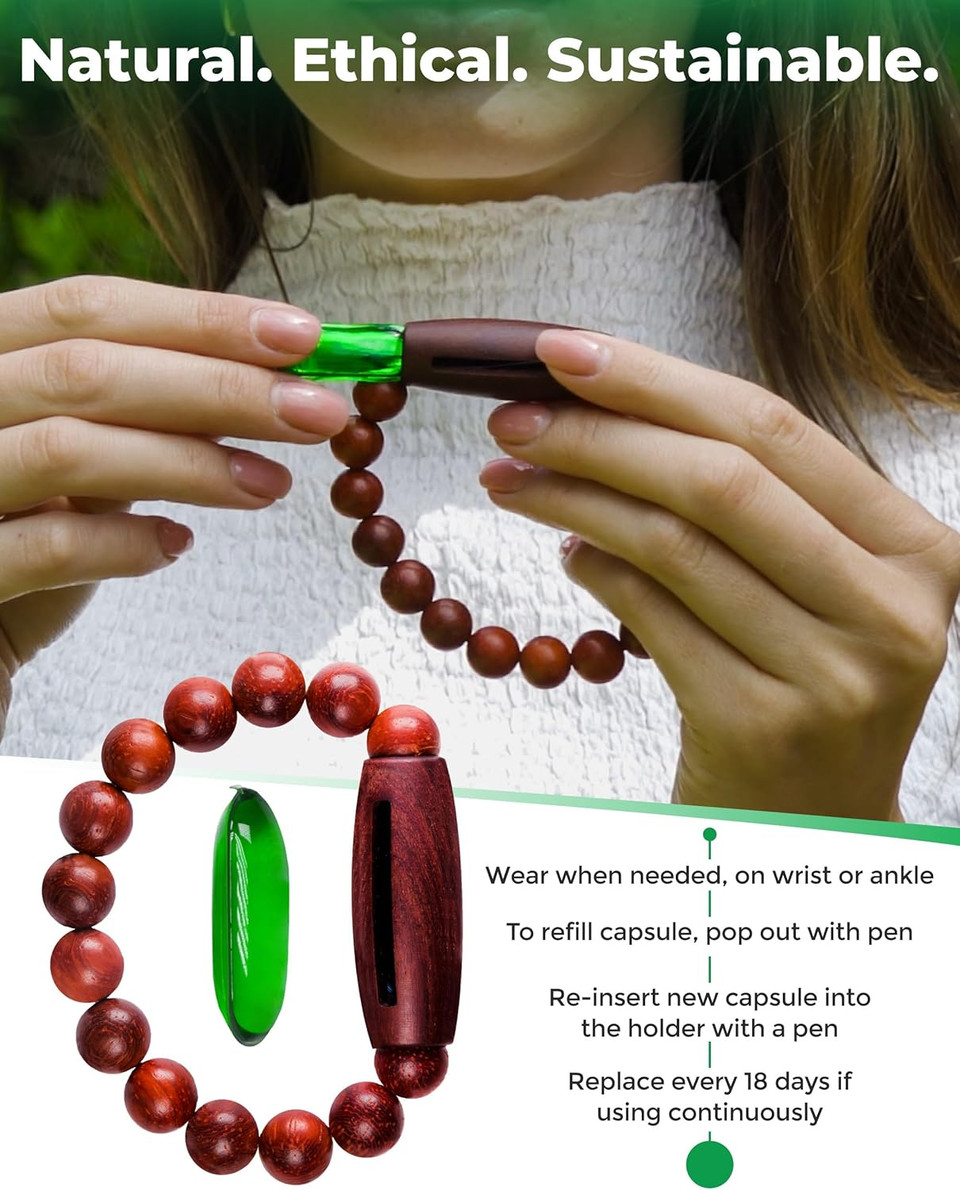 INCOGNITO - Compound Citronella Essential Oil Mosquito Repellent Bracelet - Lightweight Re-fillable Wooden With Interchangeable Capsules