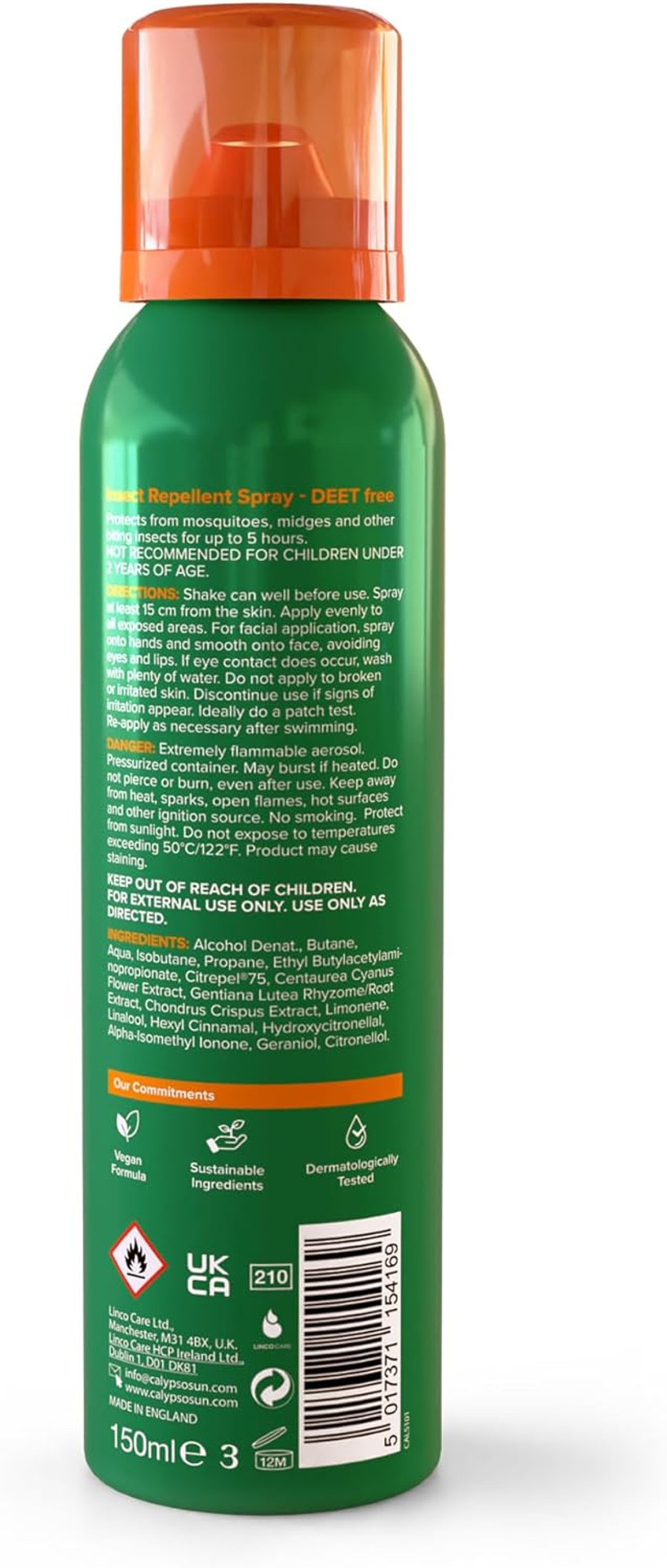 Calypso Insect Repellent Spray Deet Free - up to 5 Hours Protection for The Whole Family - 150ml