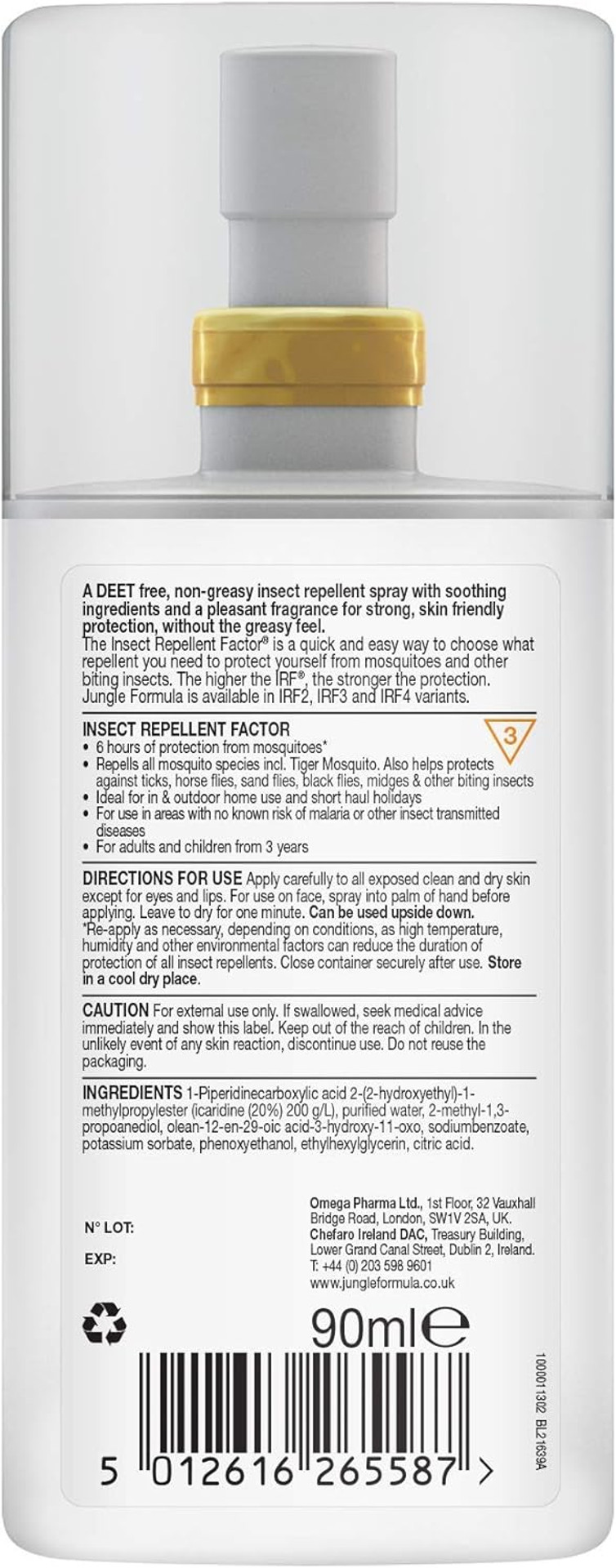 Jungle Formula Dry Protect Insect Repellent (90ml Spray Bottle) - DEET Free Mosquito, Midge & Biting Insect Repellent - Up To 6 Hours Protection From Bites - Non Greasy, Lightly Fragranced Bug Spray