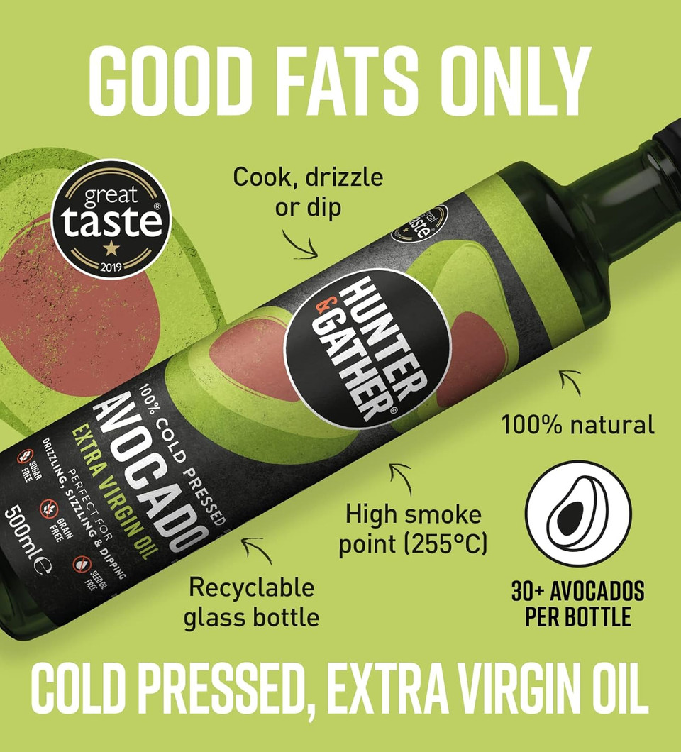 Hunter & Gather Extra Virgin Avocado Oil 250ml | 100% Natural Cold Pressed, Unrefined and Bottled in UK | Versatile for Cooking, Drizzling & Dipping I Seed-Oil Free